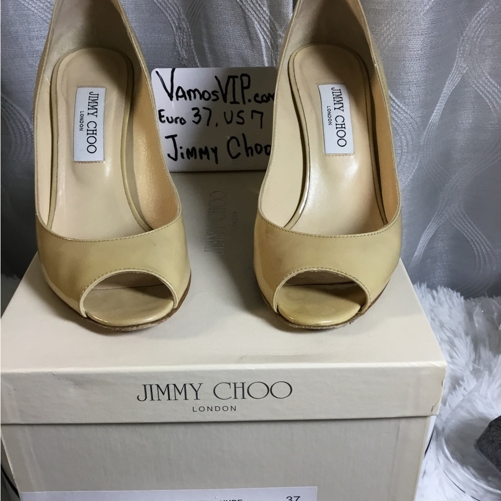 Jimmy Choo Yellow Open-Toe Leather Pumps with Gold Heel